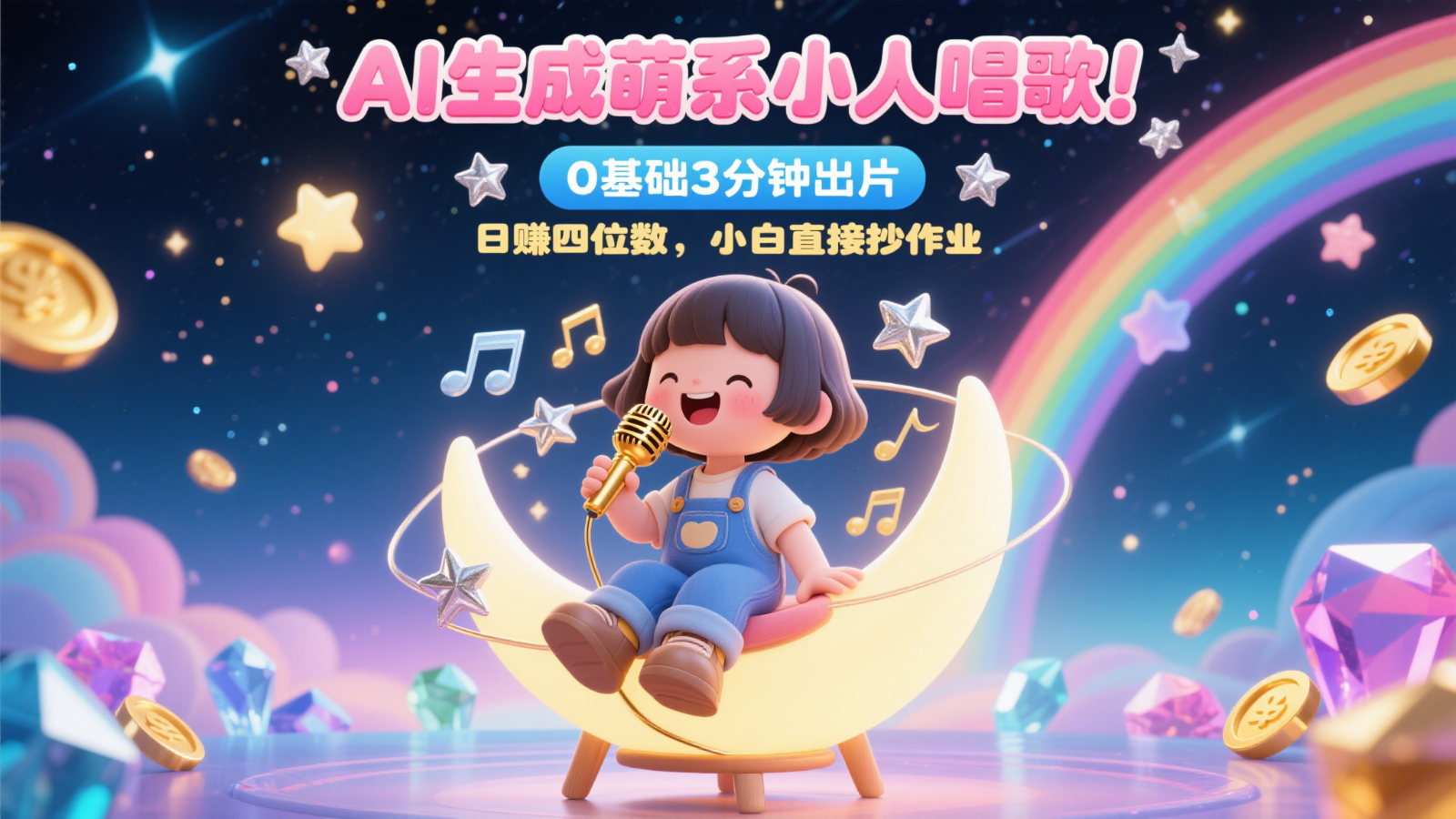 AI生成萌系小人唱歌！0基础3分钟出片，28个作品涨粉9万，日赚四位数，小白直接抄作业-小艾项目网
