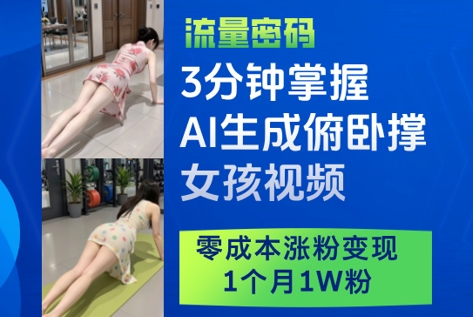 3分钟掌握AI生成俯卧撑女孩视频，零成本涨粉变现，1个月1W粉-小艾项目网