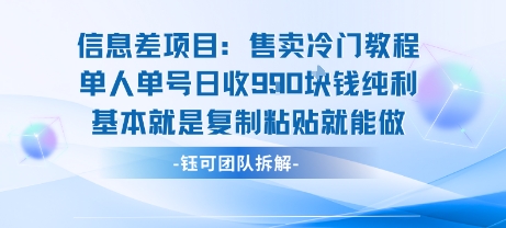 信息差项目：售卖冷门教程单人单号日收9张纯利基本就是复制粘贴就能做-小艾项目网