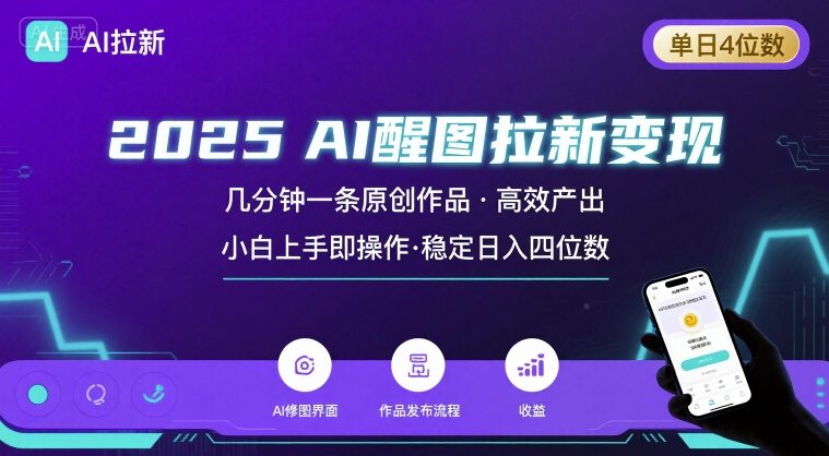 2025最强AI醒图拉新，几分钟一条原创作品，单日收入4位数，小白也能上手操作-小艾项目网