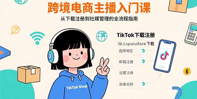 跨境电商主播入门课，TikTok下载注册，支付工具配置，社媒账号管理全流程-小艾项目网