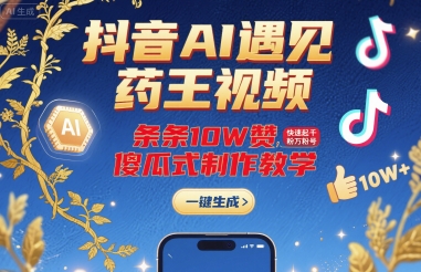 抖音AI遇见药王视频，条条10W赞，快速起千粉万粉号，傻瓜式制作教学-小艾项目网