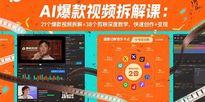 AI爆款视频拆解课：21个爆款视频拆解+38个剪映深度教学，快速创作+变现-小艾项目网