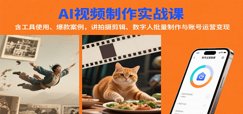 AI视频制作实战：含工具使用、爆款案例，讲拍摄剪辑、数字人批量制作与账号运营变现-小艾项目网