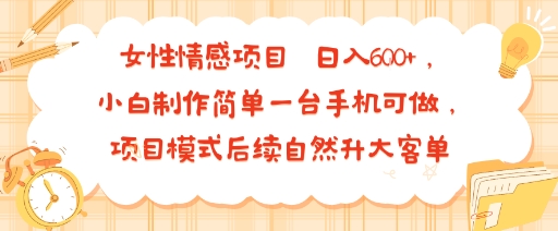 女性情感项目 小白制作简单一台手机可做 项目模式后续自然升大客单 日入6张-小艾项目网