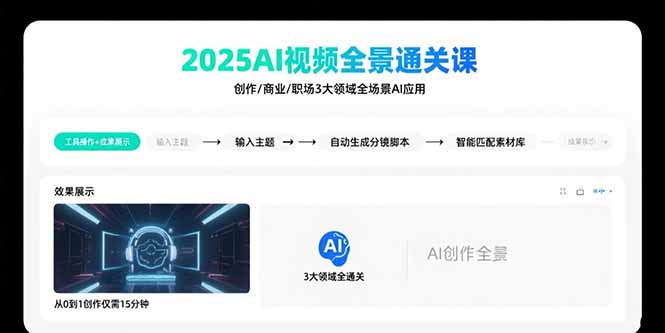 2025AI视频全景通关课：涵盖创作/商业/职场3大领域  掌握AI全场景应用-小艾项目网