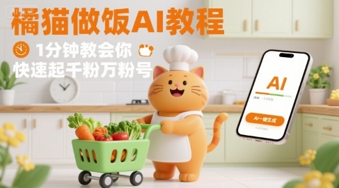 有趣的橘猫买菜做饭视频，用AI一键搞定，1分钟教会你，快速起千粉万粉号-小艾项目网