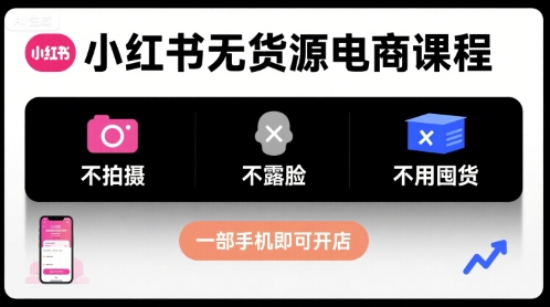 小红书无货源电商课程，不拍摄不露脸不用囤货，一部手机即可开店-小艾项目网