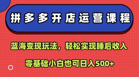 拼多多开店运营课程：蓝海变现玩法，轻松实现睡后收入，零基础小白也可日入5张-小艾项目网