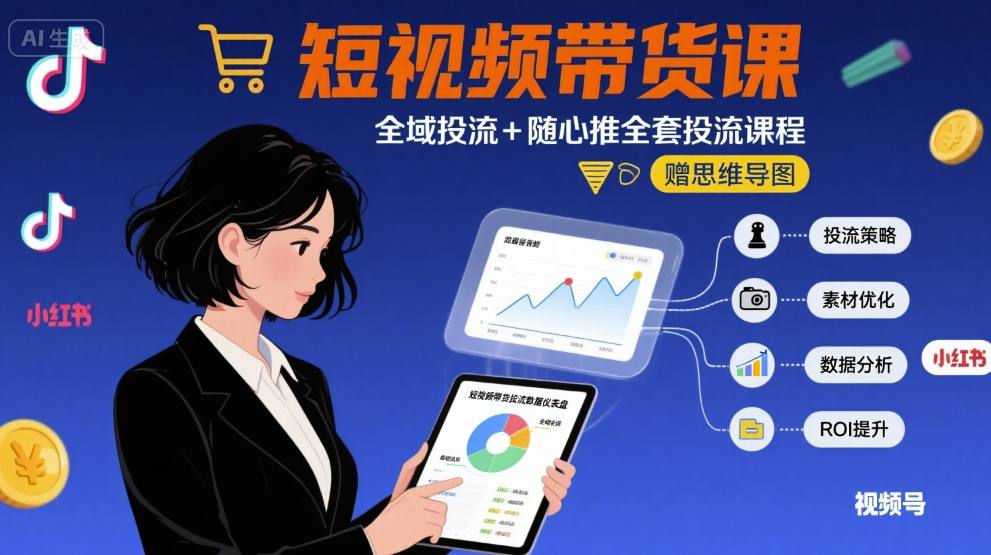 最新短视频带货课，全域投流+随心推全套投流课程+思维导图-小艾项目网