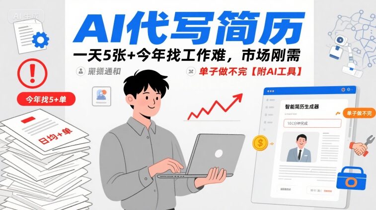 AI代写简历，一天5张+今年找工作难，市场刚需，单子做不完【附AI工具】-小艾项目网