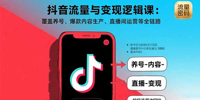 抖音流量与变现逻辑课：覆盖养号、爆款内容生产、直播间运营等全链路-小艾项目网