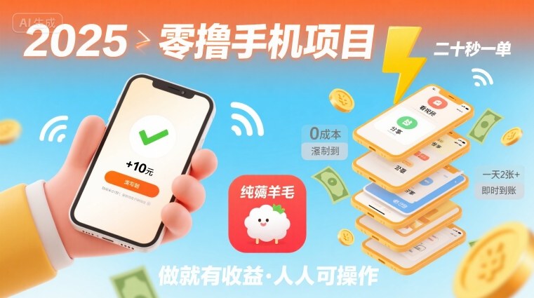 2025年零撸手机项目，二十秒一单，纯薅羊毛 一天2张+做就有-小艾项目网