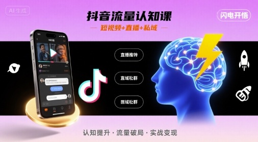 抖音流量认知课，短视频+直播+私域，认知提升，闪电开悟-小艾项目网