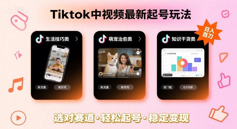Tiktok中视频最新起号玩法，想要日入百刀，做好这几个赛道就可以了-小艾项目网