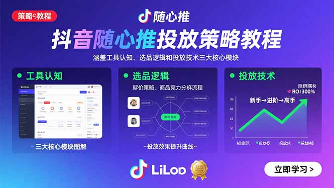 抖音随心推投放策略教程：涵盖工具认知、选品逻辑和投放技术三大核心模块-小艾项目网