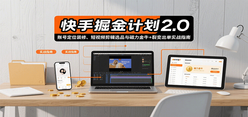 快手掘金计划2.0，账号定位装修、短视频剪辑选品与磁力金牛+裂变出单实战指南-小艾项目网