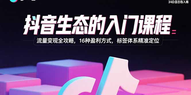 抖音生态的入门课程：流量变现全攻略，16种盈利方式，标签体系精准定位-小艾项目网