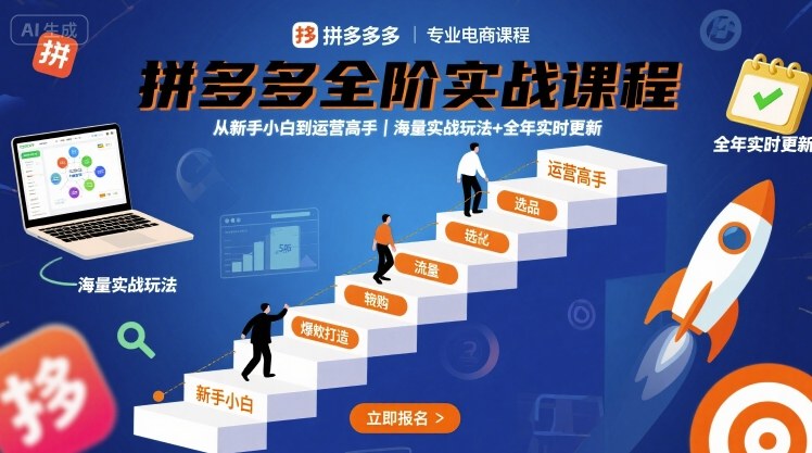 拼多多全阶实战课程，从新手小白到运营高手，海量实战玩法+全年实时更新【2025年9月更新】-小艾项目网