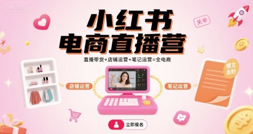 小红书电商直播营，直播带货+店铺运营+笔记运营=全电商-小艾项目网