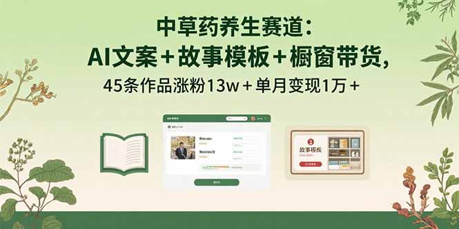中草药养生赛道：AI文案+故事模板+橱带货，45条作品涨粉13w+单月变现1万+-小艾项目网