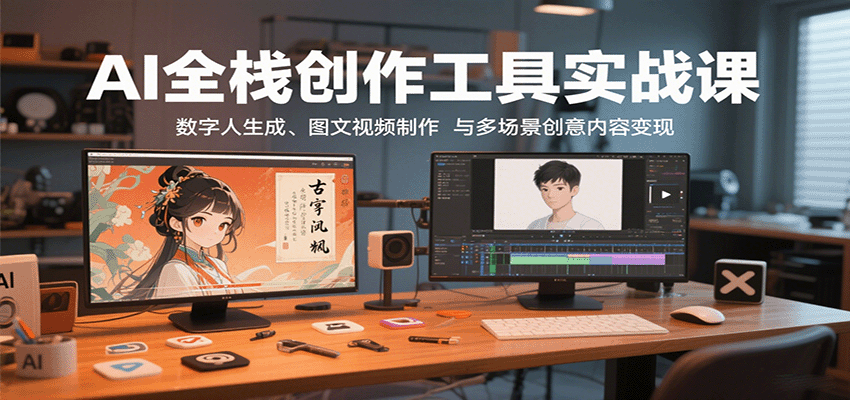 AI全栈创作工具实战课：数字人生成、图文视频制作与多场景创意内容变现-小艾项目网