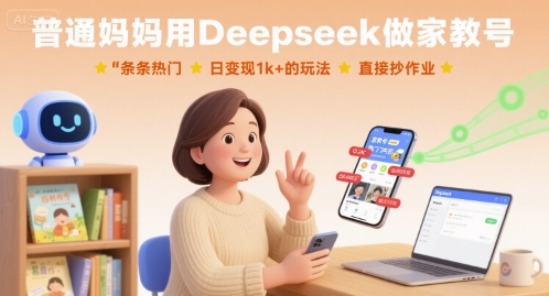 普通妈妈用Deepseek做家教号，条条热门，日变现1k+的玩法，直接抄作业-小艾项目网