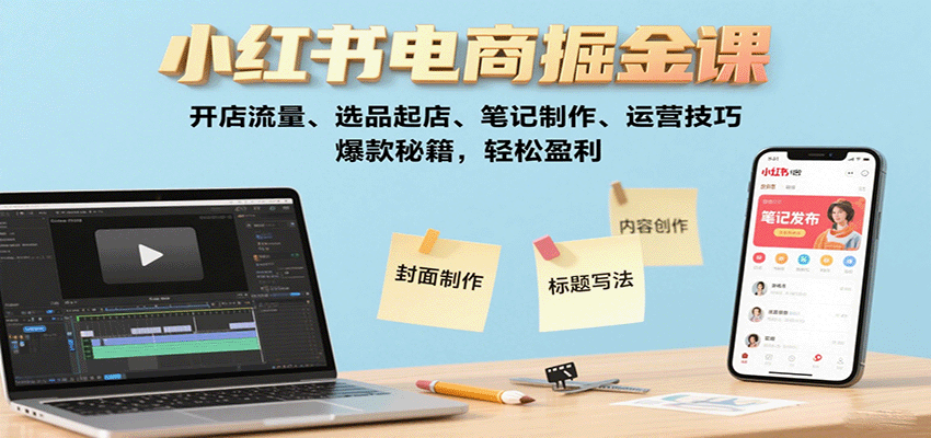 小红书电商掘金课：开店流量、选品起店、笔记制作、运营技巧，爆款秘籍，轻松盈利-小艾项目网