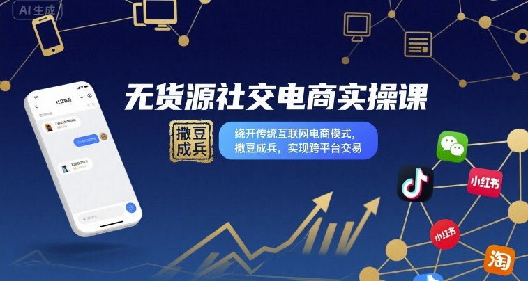 无货源社交电商实操课，绕开传统互联网电商模式，撒豆成兵，实现跨平台交易-小艾项目网
