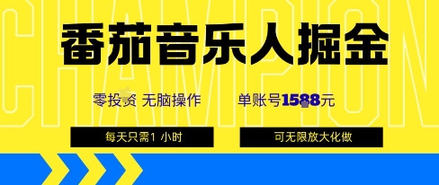 番茄音乐人掘金，单账号最高可撸1k+，可无限矩阵去做，零投入-小艾项目网