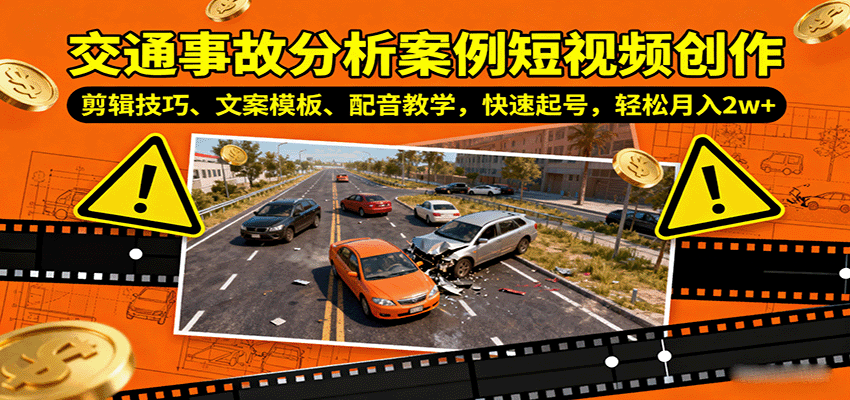 图片[1]-交通事故分析案例短视频创作，剪辑技巧、文案模板、配音教学，快速起号，轻松月入2w+-小艾项目网