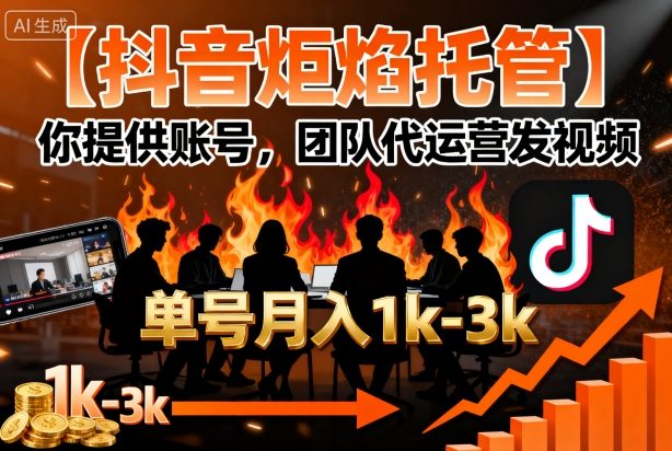 【抖音炬焰托管】你提供账号，团队代运营发视频，单号月入1k+【揭秘】-小艾项目网