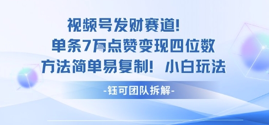 视频号发财赛道单条7W点赞变现四位数方法简单易复制小白玩法-小艾项目网