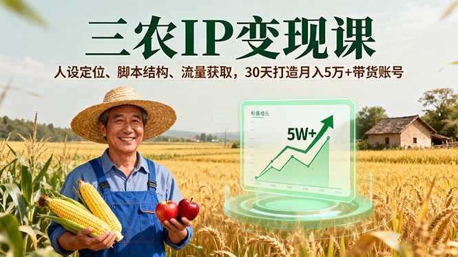 三农IP变现课，人设定位、脚本结构、流量获取，30天打造月入5万+带货账号-小艾项目网