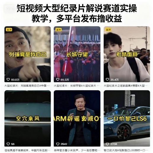 短视频大型纪录片解说赛道实操教学，多平台发布撸收益-小艾项目网