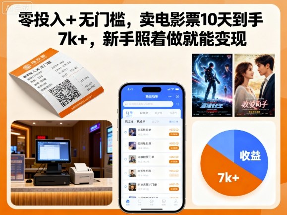 零投入+无门槛，卖电影票10天到手7k+，新手照着做就能变现【揭秘】-小艾项目网