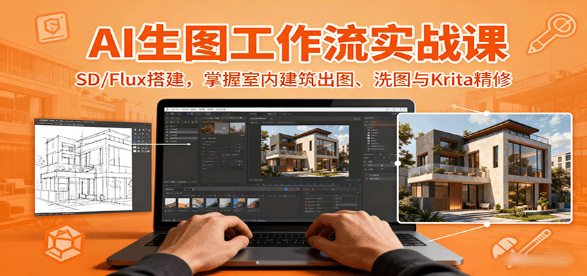 AI生图工作流实战课：SD/Flux搭建，掌握室内建筑出图、洗图与Krita精修-小艾项目网