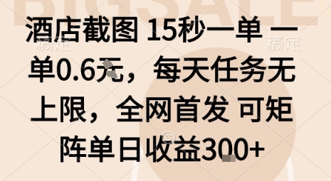 酒店截图15秒一单，一单0.6米，每天任务无上限，全网首发可矩阵单日收益3张【揭秘】-小艾项目网