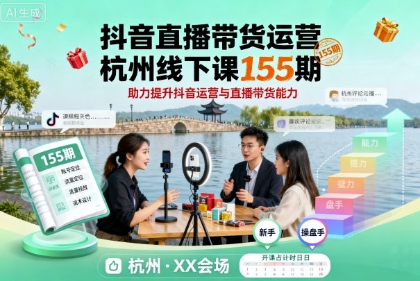 抖音直播带货运营杭州线下课155期，助力提升抖音运营与直播带货能力-小艾项目网