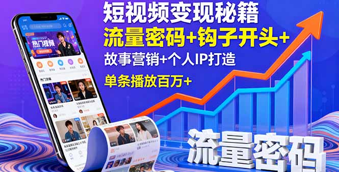 短视频变现秘籍，流量密码+钩子开头+故事营销+个人IP打造，单条播放百万+-小艾项目网