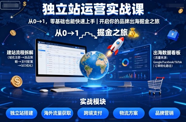 独立站运营实战课，​从0到1，零基础也能快速上手，开启你的品牌出海掘金之旅-小艾项目网