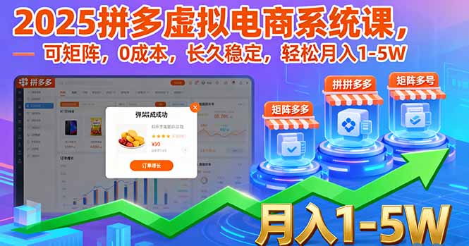 2025拼多多虚拟电商系统课，可矩阵，0成本，长久稳定，轻松月入1-5W-小艾项目网
