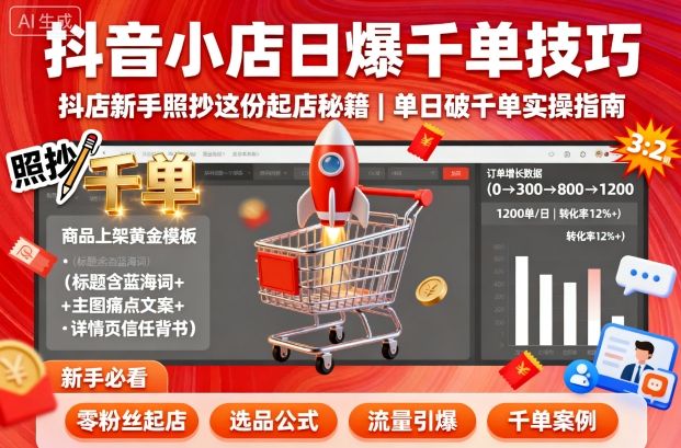 抖音小店日爆千单技巧，抖店新手照抄这份起店秘籍，单日破千单-小艾项目网