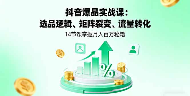 抖音爆品实战课：选品逻辑、矩阵裂变、流量转化，14节课掌握月入百万秘籍-小艾项目网