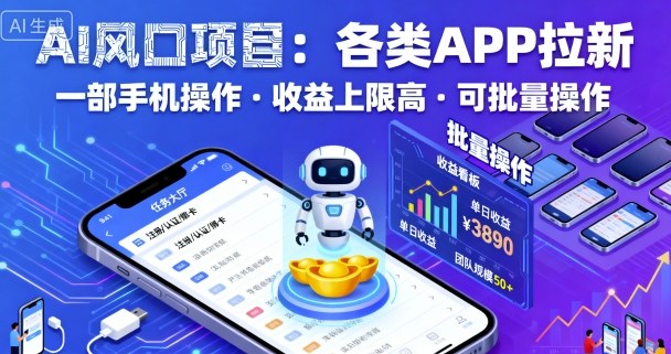 AI风口项目，各类APP拉新，一部手机就可以操作，收益上限高，可批量操作-小艾项目网