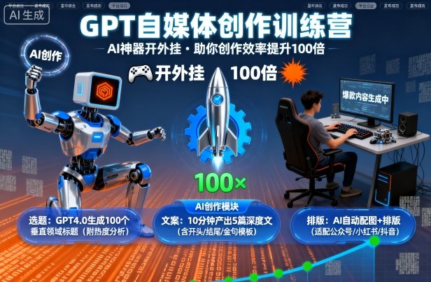 GPT自媒体创作训练营：AI神器开外挂，助你创作效率提升100倍-小艾项目网