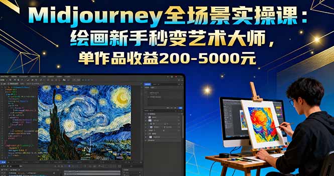 Midjourney全场景实操课：绘画新手秒变艺术大师，单作品收益200-5000元-小艾项目网