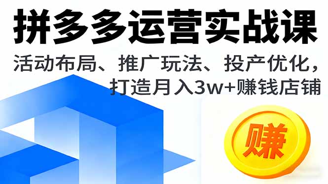 拼多多运营实战课，活动布局、推广玩法、投产优化，打造月入3w+赚钱店铺-小艾项目网