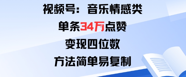 视频号分成计划新玩法：音乐情感类单条34W点赞，变现四位数，方法简单易复制-小艾项目网