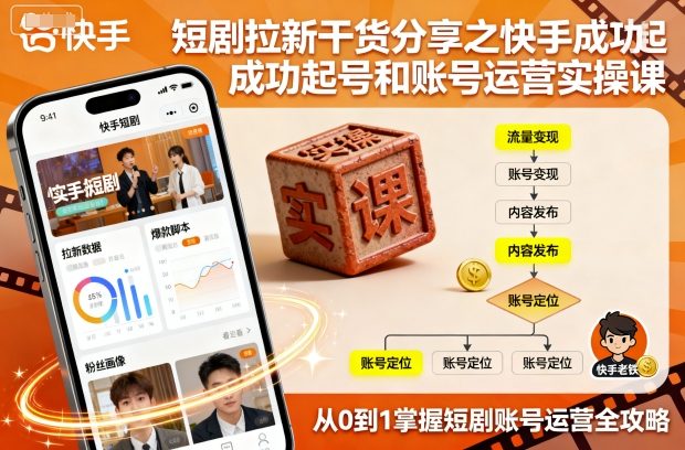 短剧拉新干货分享之快手成功起号和账号运营实操课-小艾项目网